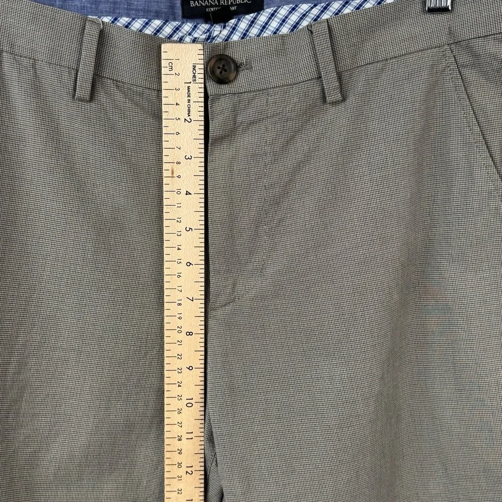 Banana Republic Kentfield Pants Mens 33x32 Brown Houndstooth Straight Flat Front